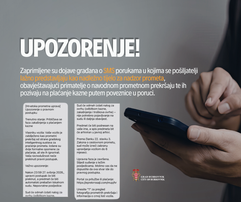 Grad upozorava na lažne SMS poruke o prometnim prekršajima