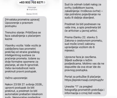 Lažne SMS poruke o prometnim prekršajima: Upozorenje javnosti
