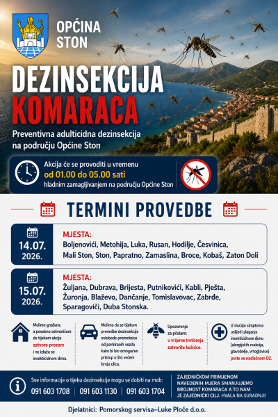 OBAVIJEST ZA STANOVNIKE OPĆINE STON!